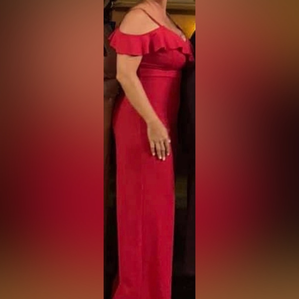Off-Shoulder Ruffle Red jumper/pantsuit.
